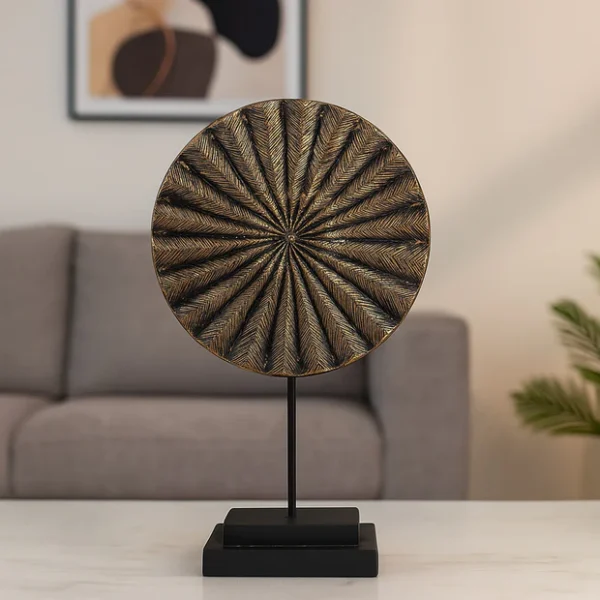 Accent Big Disc Sculpture on Stand 49cm in Black Gold