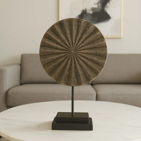 Table Accent Small Disc Sculpture on Stand 34cm in Black Gold