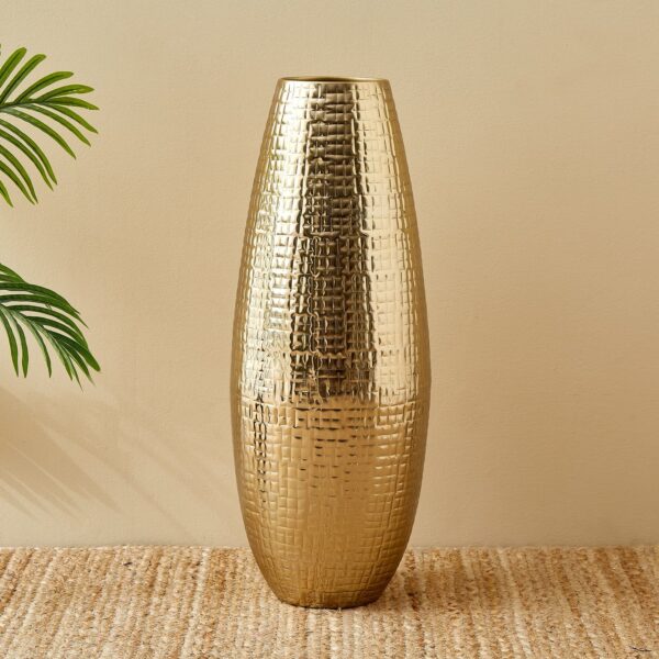 Metal Embossed Vase - Gold