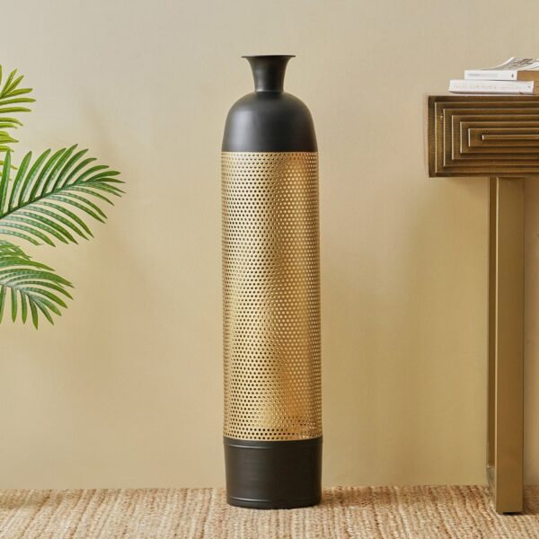 Gold N Black Metal Jali Floor Vase - Large